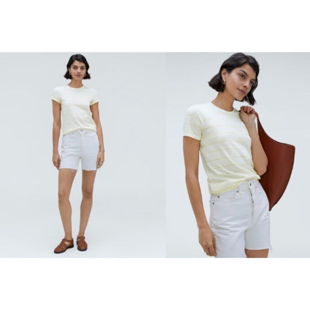 everlane organic cotton tee shirt crew neck yellow stripe women small